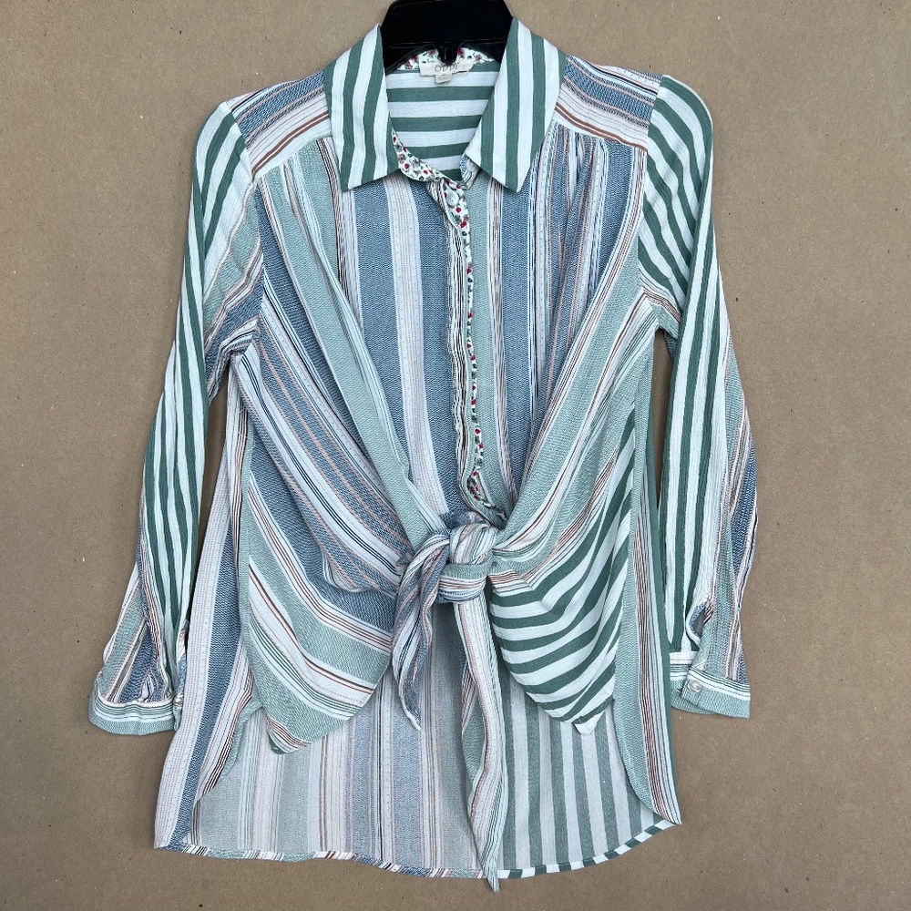 ODDY Tie-Front Multiple Pattern Blouse High Low Hem Size M